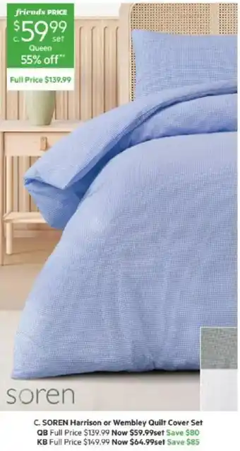 Soren harrison or wembley quilt cover set
