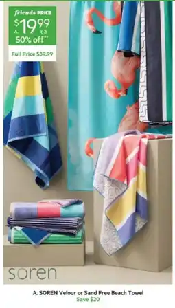 Harris Scarfe SOREN Velour or Sand Free Beach Towel offer