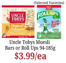 Farmer Jack's Uncle Tobys Muesli Bars or Roll Ups offer