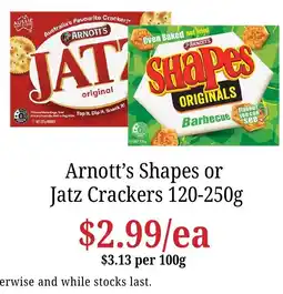 Farmer Jack's Arnott's Shapes or Jatz Crackers offer