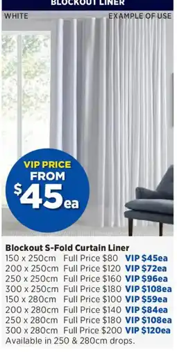 Spotlight Blockout S-Fold Curtain Liner offer