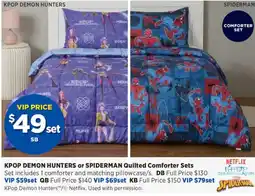 Spotlight KPop Demon Hunters or Spiderman Quilted Comforter Sets offer