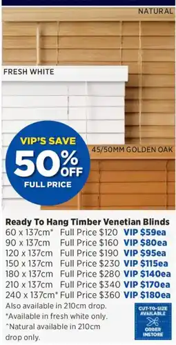 Spotlight Ready To Hang Timber Venetian Blinds offer