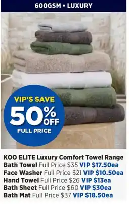 Spotlight KOO ELITE Luxury Comfort Towel Range offer