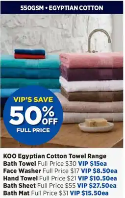 Spotlight KOO Egyptian Cotton Towel Range offer