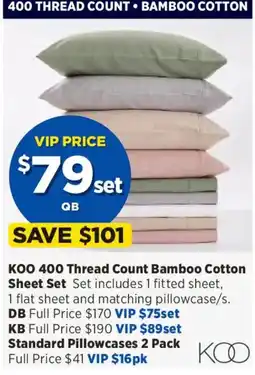 Spotlight KOO 400 Thread Count Bamboo Cotton Sheet Set offer