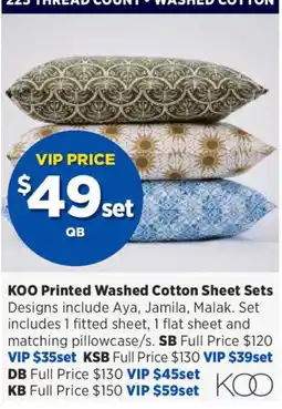Spotlight KOO Printed Washed Cotton Sheet Sets offer
