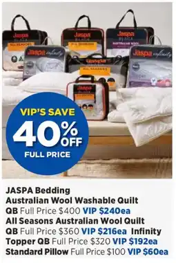 Spotlight JASPA Bedding Australian Wool Washable Quilt offer