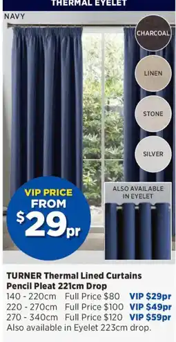 Spotlight Turner Thermal Lined Curtains Pencil Pleat 221cm Drop offer