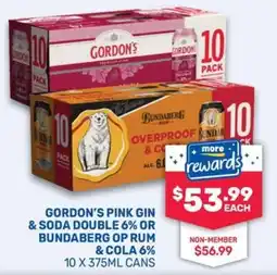 Bottlemart Gordon's Pink Gin & Soda Double 6% or Bundaberg Op Rum & Cola 6% offer