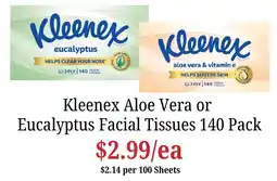 Farmer Jack's Kleenex Aloe Vera or Eucalyptus Facial Tissues offer