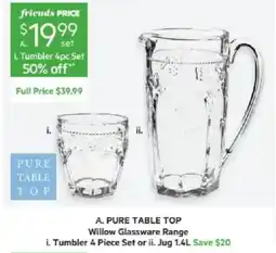 Harris Scarfe Pure Table Top Willow Glassware Range offer