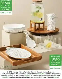 Harris Scarfe SOREN Cottage Daisy & Acacia Servingware Range & Essence Glassware offer