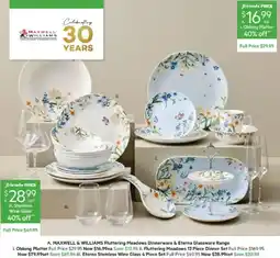 Harris Scarfe MAXWELL & WILLIAMS Fluttering Meadows Dinnerware & Eterna Glassware Range offer