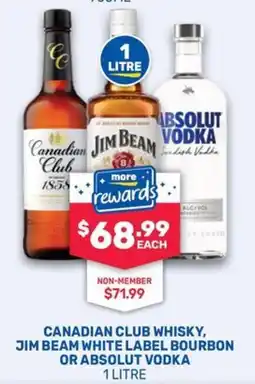 Bottlemart Canadian Club Whisky, Jim Beam White Label Bourbon or Absolut Vodka offer