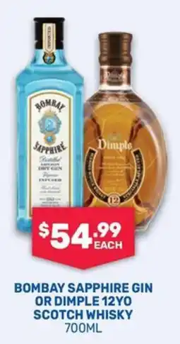 Bottlemart Bombay Sapphire Gin or Dimple 12yo Scotch Whisky offer