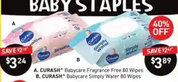 Chemist King Curash Babycare Fragrance Free 80 Wipes offer