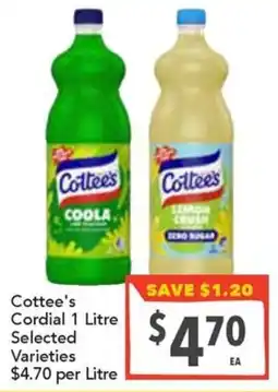 Supa Valu Cottee's Cordial 1 Litre Selected Varieties offer