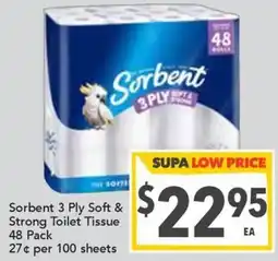 Supa Valu Sorbent 3 Ply Soft & Strong Toilet Tissue offer