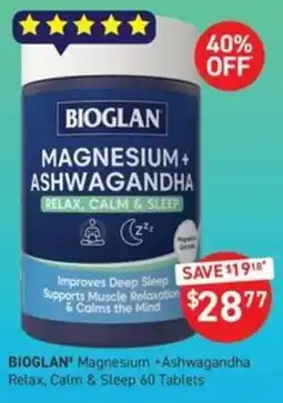 Chemist King Bioglan Magnesium + Ashwagandha Relax, Calm & Sleep offer