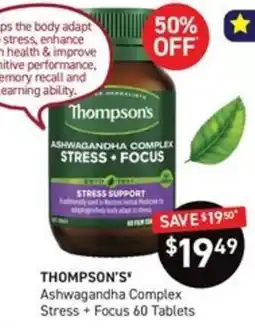 Chemist King Thompson's Ashwagandha Complex Stress + Focus 60 Tablets offer