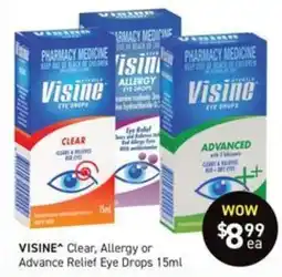 Chemist King Visine Clear, Allergy or Advance Relief Eye Drops offer
