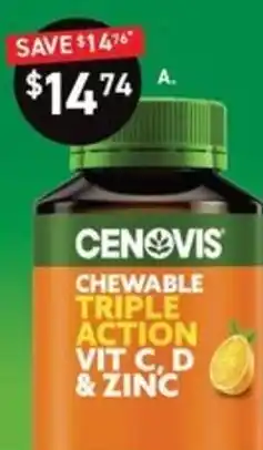 Chemist King Cenovis Chewable Triple Action Vit C, D & Zinc offer