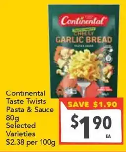 Supa Valu Continental Taste Twists Pasta & Sauce offer