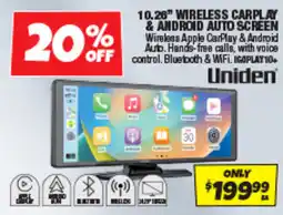 Autobarn 10.26" Wireless CarPlay & Android Auto Screen Uniden offer