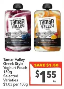 Supa Valu Tamar Valley Greek Style Yoghurt Pouch Selected Varieties offer