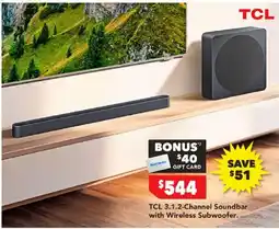 Harvey Norman TCL 3.1.2-Channel Soundbar with Wireless Subwoofer offer