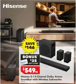 Harvey Norman Hisense 5.1.4-Channel Dolby Atmos Soundbar with Wireless Subwoofer offer