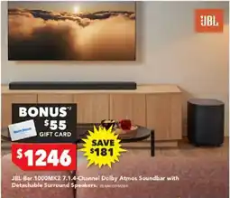 Harvey Norman JBL Bar 1000MK2 7.1.4-Channel Dolby Atmos Soundbar with Detachable Surround Speakers offer