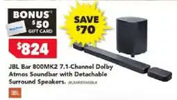 Harvey Norman JBL Bar 800MK2 7.1-Channel Dolby Atmos Soundbar with Detachable Surround Speakers offer