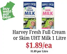 Farmer Jack's Harvey Fresh Full Cream or Skim UHT Milk offer