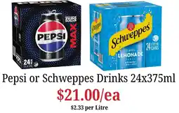 Farmer Jack's Pepsi or Schweppes Drinks offer