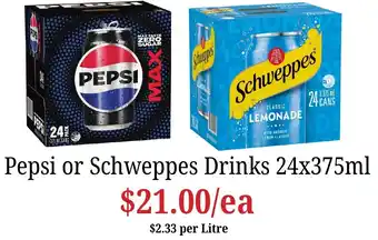Farmer Jack's Pepsi or Schweppes Drinks offer