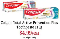 Farmer Jack's Colgate Total Active Prevention Plus Toothpaste offer