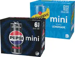 IGA Pepsi, Schweppes or Solo Mini Cans 6x250mL Selected Varieties offer