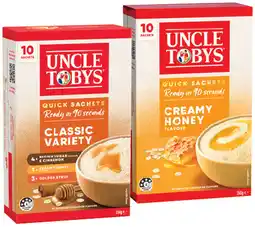 IGA Uncle Toby’s Rolled Oats Quick Sachets Selected Varieties offer