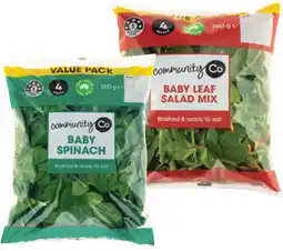 IGA Community Co Baby Leaf Mix or Baby Spinach 260g offer