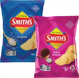 IGA Smith’s Crinkle Cut Chips or Doritos Corn Chips 45g Selected Varieties offer