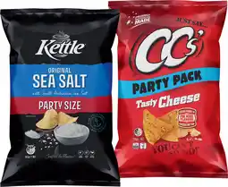 IGA NEW Kettle Chips Sea Salt 265g or Cc’s Corn Chips 320g offer