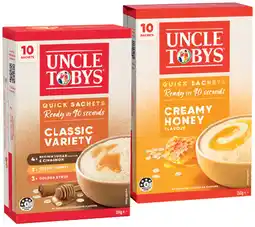 IGA Uncle Tobys Rolled Oats Quick Sachets 8‑10 Pack Selected Varieties offer