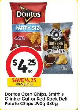 Coles Doritos Corn Chips, Smith's Crinkle Cut or Red Rock Deli Potato Chips offer