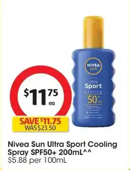 Coles Nivea Sun Ultra Sport Cooling Spray SPF50+ offer