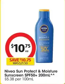 Coles Nivea Sun Protect & Moisture Sunscreen SPF50+ offer