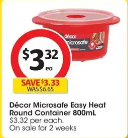 Coles Décor Microsafe Easy Heat Round Container offer