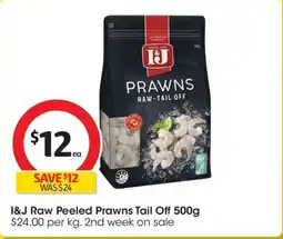 Coles I&J Raw Peeled Prawns Tail Off offer