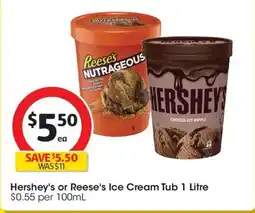 Coles Hershey's or Reese's Ice Cream Tub offer